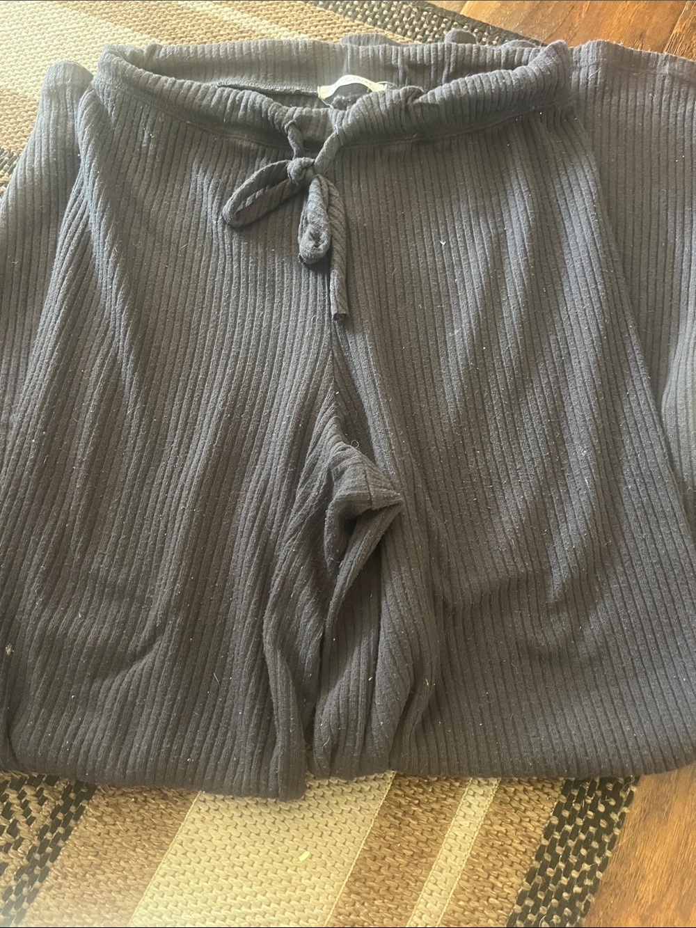 Wide Leg Ribbed Drawstring Pants - Blue - Picture 2 of 3